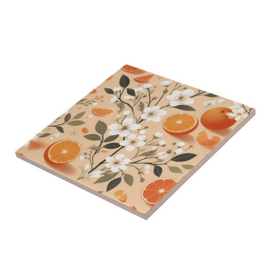 Carreau oranges botaniques fleuries (Côté)