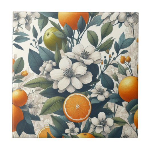 Carreau oranges botaniques fleuries (Devant)