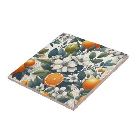 Carreau oranges botaniques fleuries (Côté)