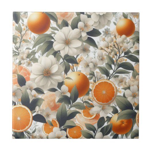 Carreau oranges botaniques fleuries (Devant)