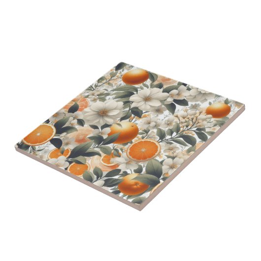 Carreau oranges botaniques fleuries (Côté)