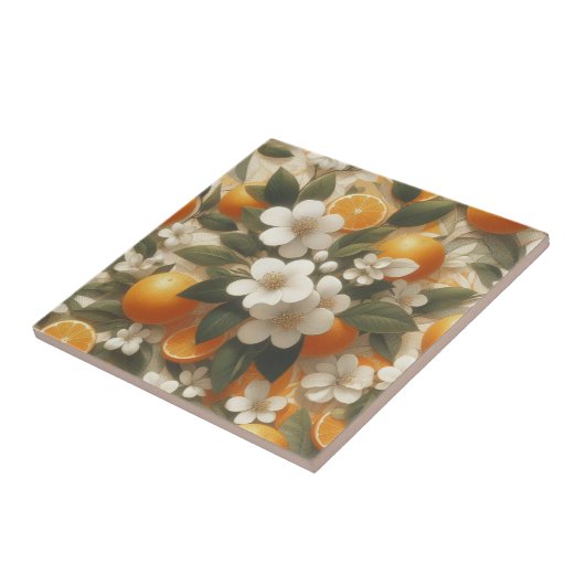 Carreau oranges botaniques fleuries (Côté)