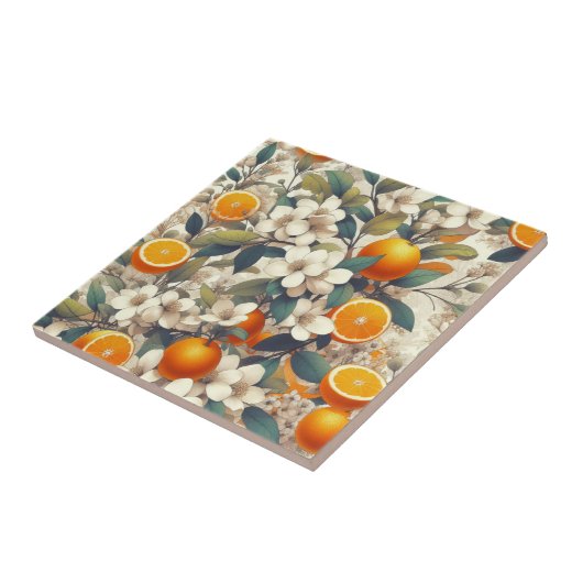 Carreau oranges botaniques fleuries (Côté)
