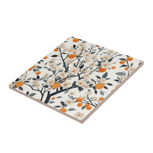 Carreau oranges botaniques fleuries (Côté)