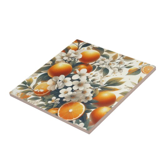 Carreau oranges botaniques fleuries (Côté)