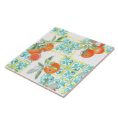 Carreau Oranges sur bleu et jaune Motif méditerranéen (Côté)