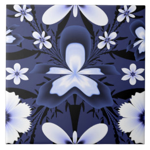 Carreau Orchidée Bleue Fleurs Élégantes Motif fractal