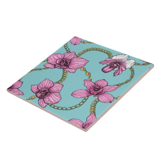 Carreau Orchidées et chaînes, roses et bleues (Côté)