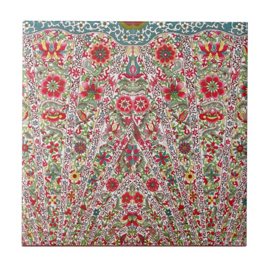 Carreau Oriental Chinois Floral Bleu Rouge (Devant)