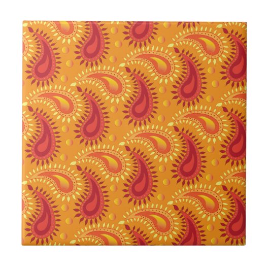 Carreau Oriental Orange Perse Motif Paisley (Devant)