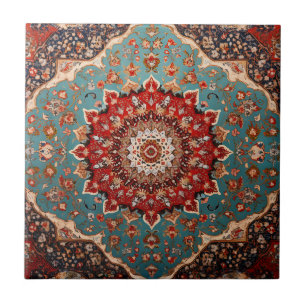 Carreau Oriental Retro Motif Perse Rouge Crème Bleu