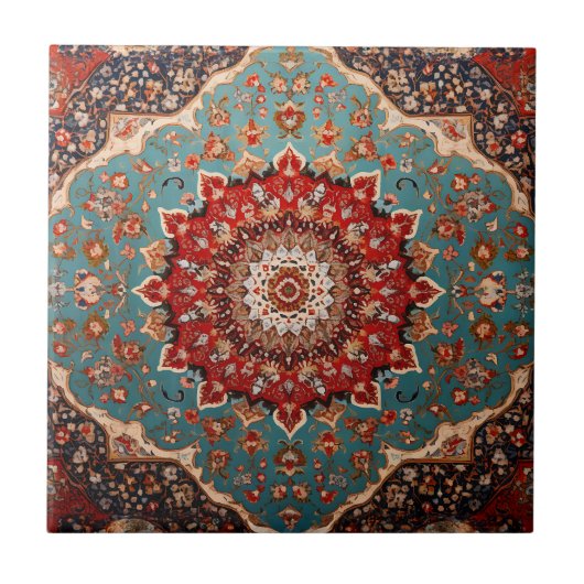 Carreau Oriental Retro Motif Perse Rouge Crème Bleu (Devant)