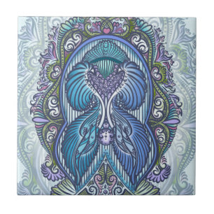 Carreau Ornat bleu et design Mandala Turquoise
