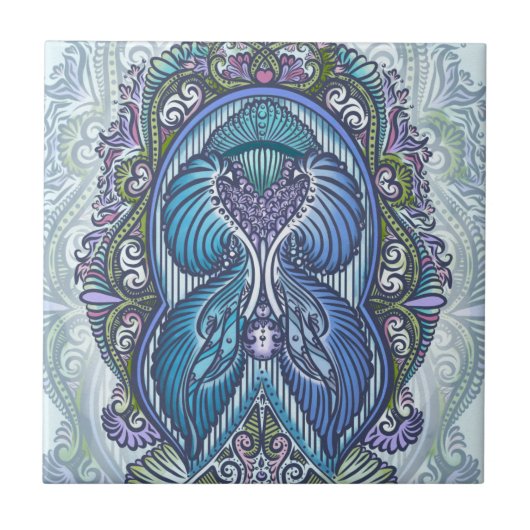 Carreau Ornat bleu et design Mandala Turquoise (Devant)