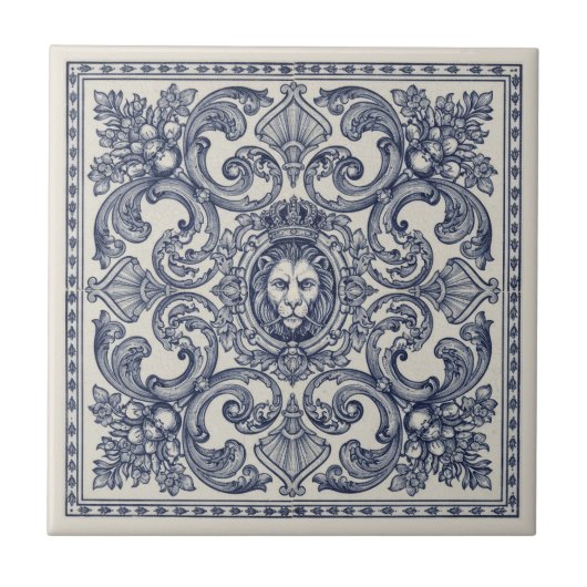 Carreau Ornate Baroque Pattern Pat#1 Blue Ivory ID1194 (Devant)