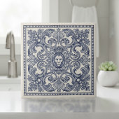 Carreau Ornate Baroque Pattern Pat#1 Blue Ivory ID1194