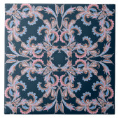 Carreau Ornate Floral Filigree Tile in Midnight Blue (Devant)