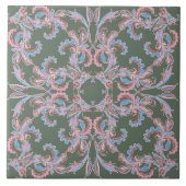 Carreau Ornate Floral Filigree Tile in Slate Green (Devant)