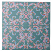 Carreau Ornate Floral Filigree Tile in Teal Blue (Devant)