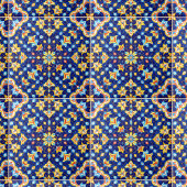 Carreau Ornate Floral Vibrant Blue Gold Mediterranean