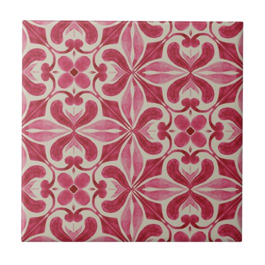 Carreau Ornate Red Azulejo Pattern with Floral Motifs (Devant)