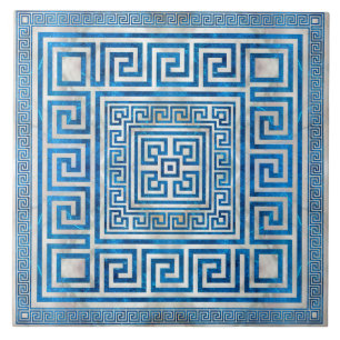 Carreau Ornement de clé grecque - Mander grec - Marbre ble