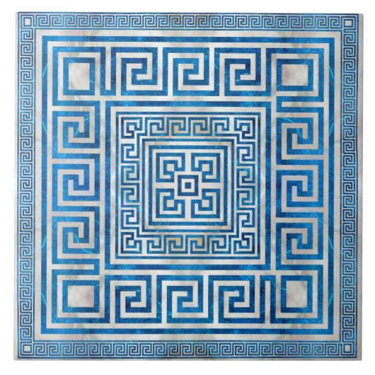 Carreau Ornement de clé grecque - Mander grec - Marbre ble (Devant)