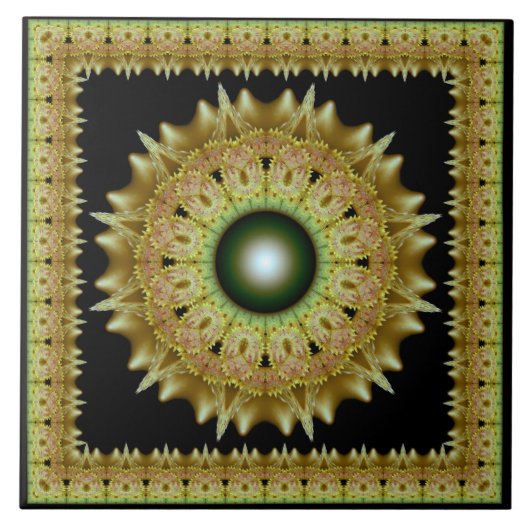 Carreau Ornement de mandala fractal doré (Devant)