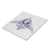 Carreau Ornement de mer Frieze Bleu & Blanc (Côté)