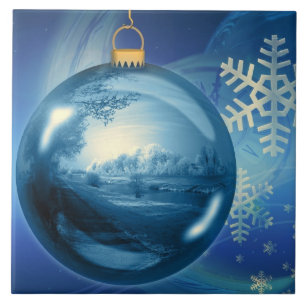 Carreau Ornement de Noël flocon de neige bleu et blanc