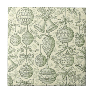 Carreau Ornement de Noël vintage toile vert sauge crème