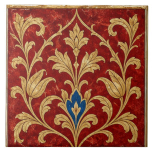 Carreau Ornement floral or Ottoman Red Gold