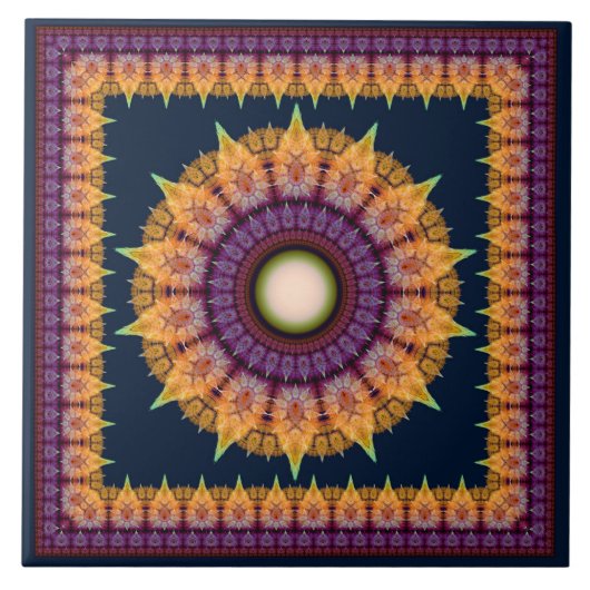 Carreau Ornement fractal bleu orange (Devant)