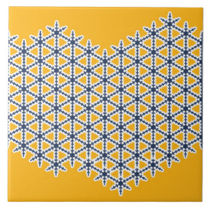 Carreau Ornement, jaune, bleu marine, blanc, motif