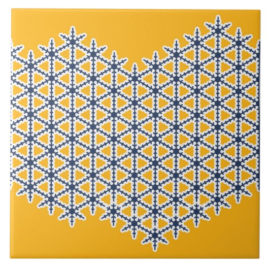 Carreau Ornement, jaune, bleu marine, blanc, motif (Devant)