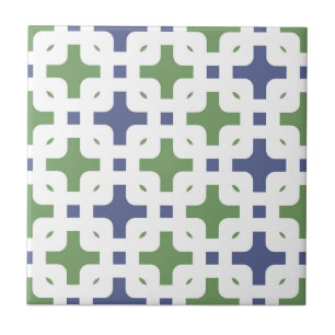 Carreau Ornement, moderne, blanc, vert olive, bleu marine