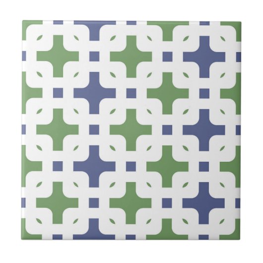 Carreau Ornement, moderne, blanc, vert olive, bleu marine (Devant)