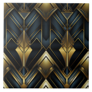 Carreau Ornement pointu Art Déco Navy et Or
