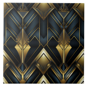 Carreau Ornement pointu Art Déco navy et or