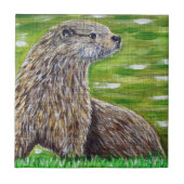 Carreau Otter sur une peinture de rive d'une rivière (Devant)
