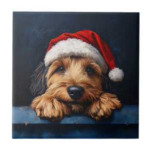 Carreau Otterhound Dans Un Chapeau De Père Noël