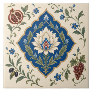 Carreau Ottoman Iznik Floral Bleu Botanique Grenade