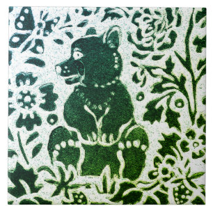 Carreau Ours Batik Moderne Vert Bleu Floral Bois