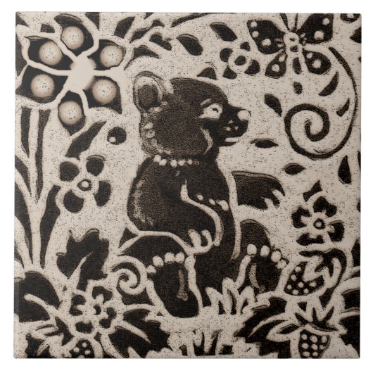 Carreau Ours Batik Stoneware Bois Animal Tan Grey (Devant)