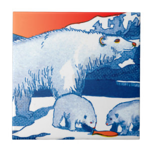 Carreau Ours blancs en bleu et rouge