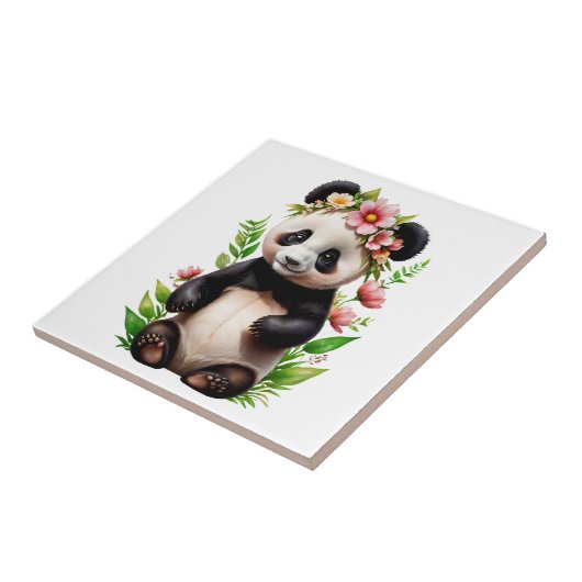 Carreau Ours De Panda Transparent Avec Fleurs (Côté)