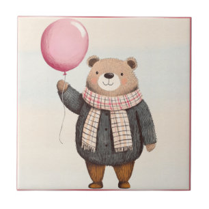 Carreau Ours de sueur gris avec écusson rose