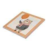 Carreau Ours de Sweat Plaid Gris avec Écharpe Plaid Orange (Côté)