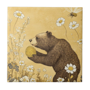 Carreau Ours en miel dans une prairie de fleurs sauvages