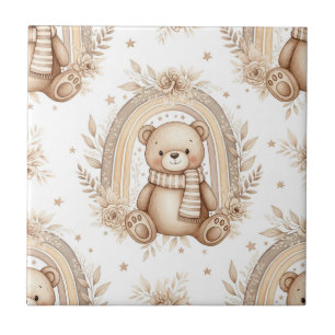 Carreau Ours en peluche bohème arc-en-ciel floral neutre